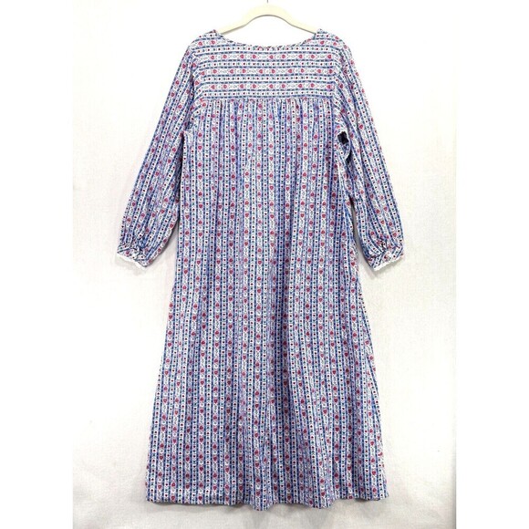 Lanz of Salzburg Nightgown S Blue Tyrolean Stripes Flannel Long Cottagecore Soft - Picture 2 of 11